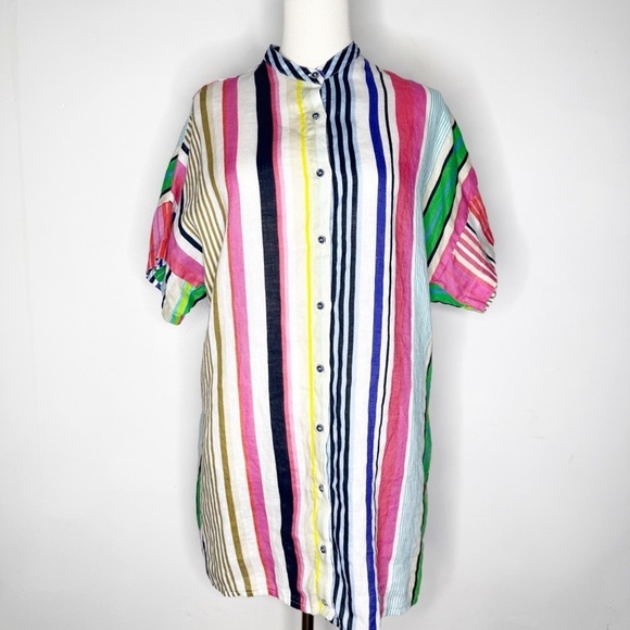 VILAGALLO Linen HARPER DRESS MULTI STRIPES Size Small - Picture 8 of 8